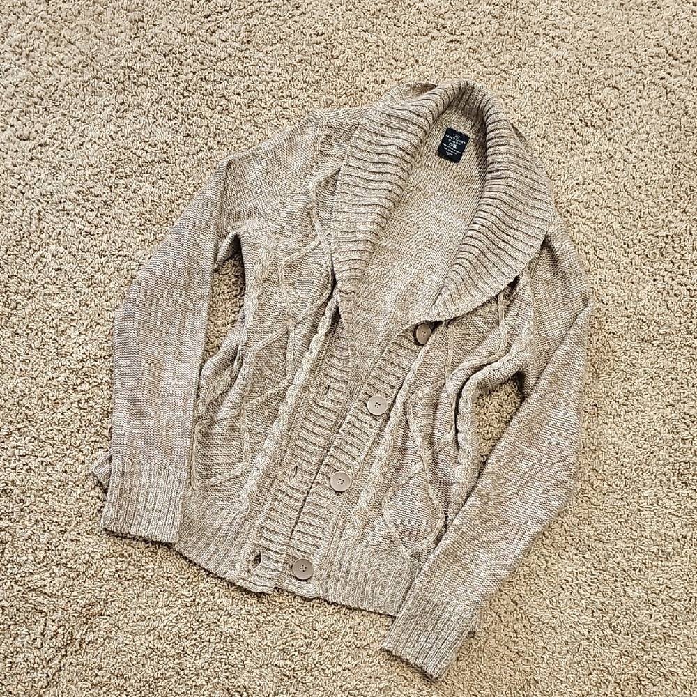 Cozy Tan Cable Knit Cardigan